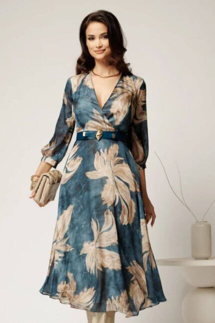 rochie petrecută voal print floral curea