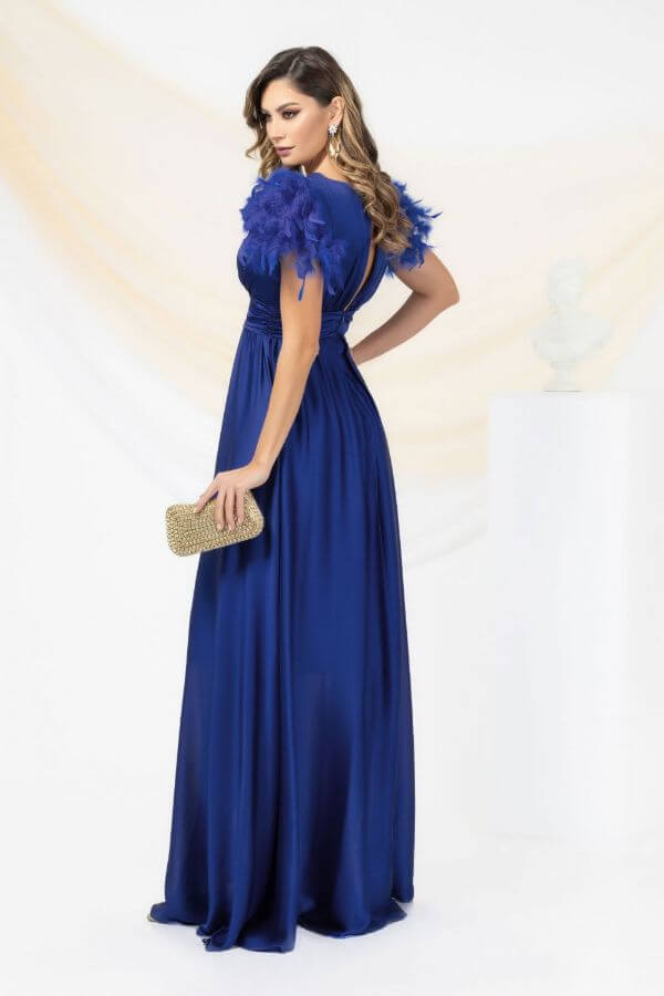 rochie voal albastru cu pene rochie voal albastru cu pene