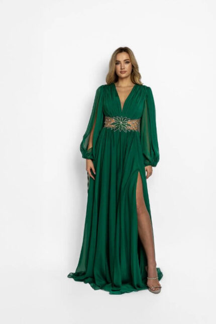 rochie XXL verde smarald din voal