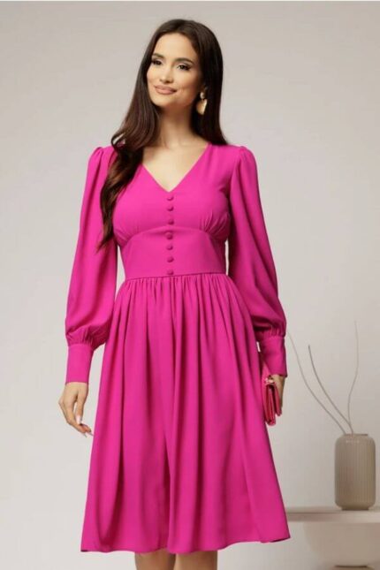 rochie din voal plin midi fucsia