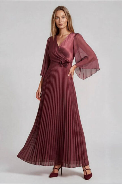rochie lunga din voal burgundy pentru nunta