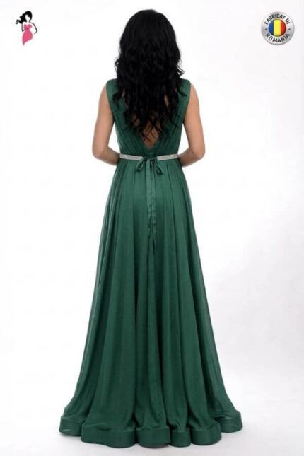 rochie voal domnisoara de onoare lunga verde smarald