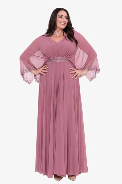 rochie plus size voal cu maneci pelerina